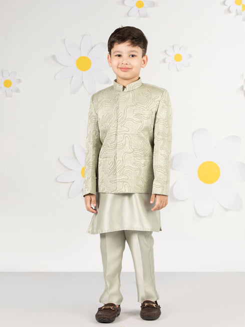 Boy's' Mint Green Jodhpuri, Kurta And Pyjama Set